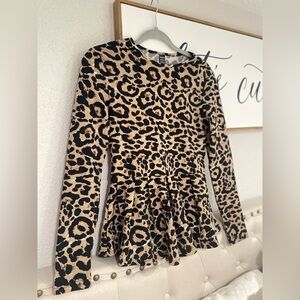 SHEIN Animal Print Long Sleeve Peplum Top